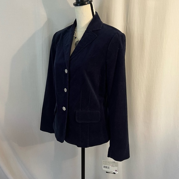 Liz Claiborne Navy Velvet Tailored Blazer with Rhinestone Snowflake Button NWT 6 - Picture 5 of 15